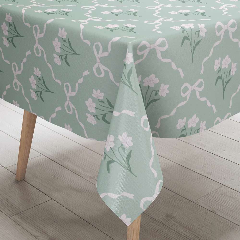 Tablecloth – Preppy Coquette White Bows & Damask