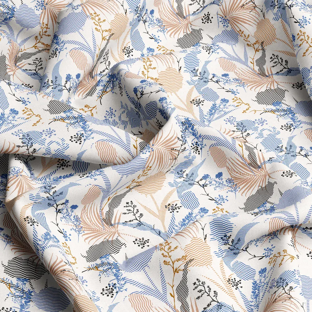 Abstract Botanical Palm Leaf Line Pattern – Custom Print Fabrics