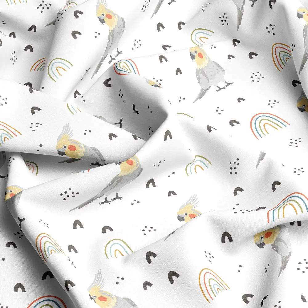 Boho Cockatiel Parrot Rainbow Pattern – Custom Print Fabrics