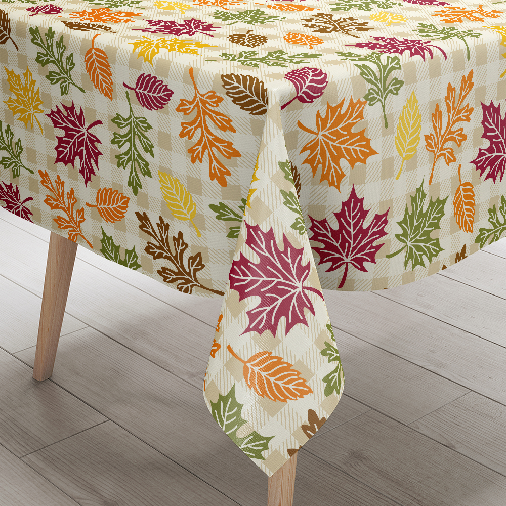 Tablecloth – Autumn Plaid & Scattered Fall Leaves