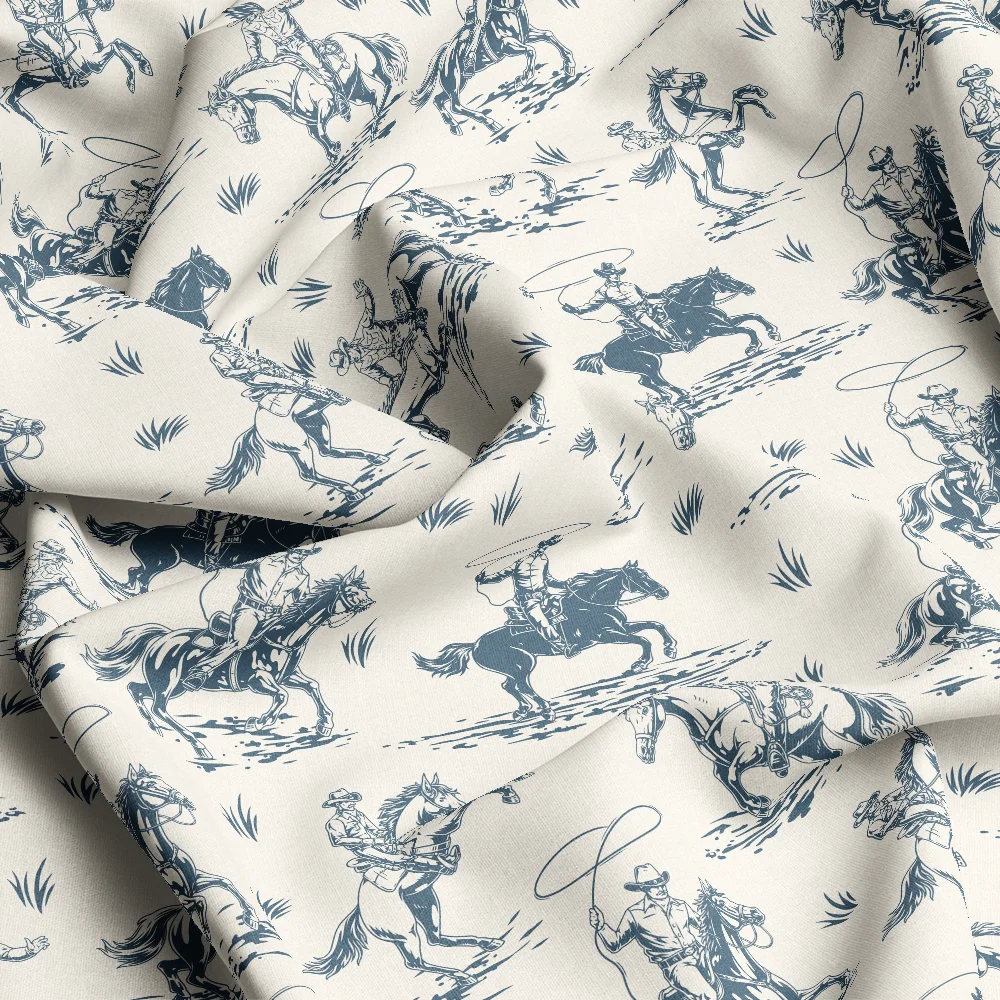 Vintage Western Cowboy Horse Sketch Pattern – Custom Print Fabrics