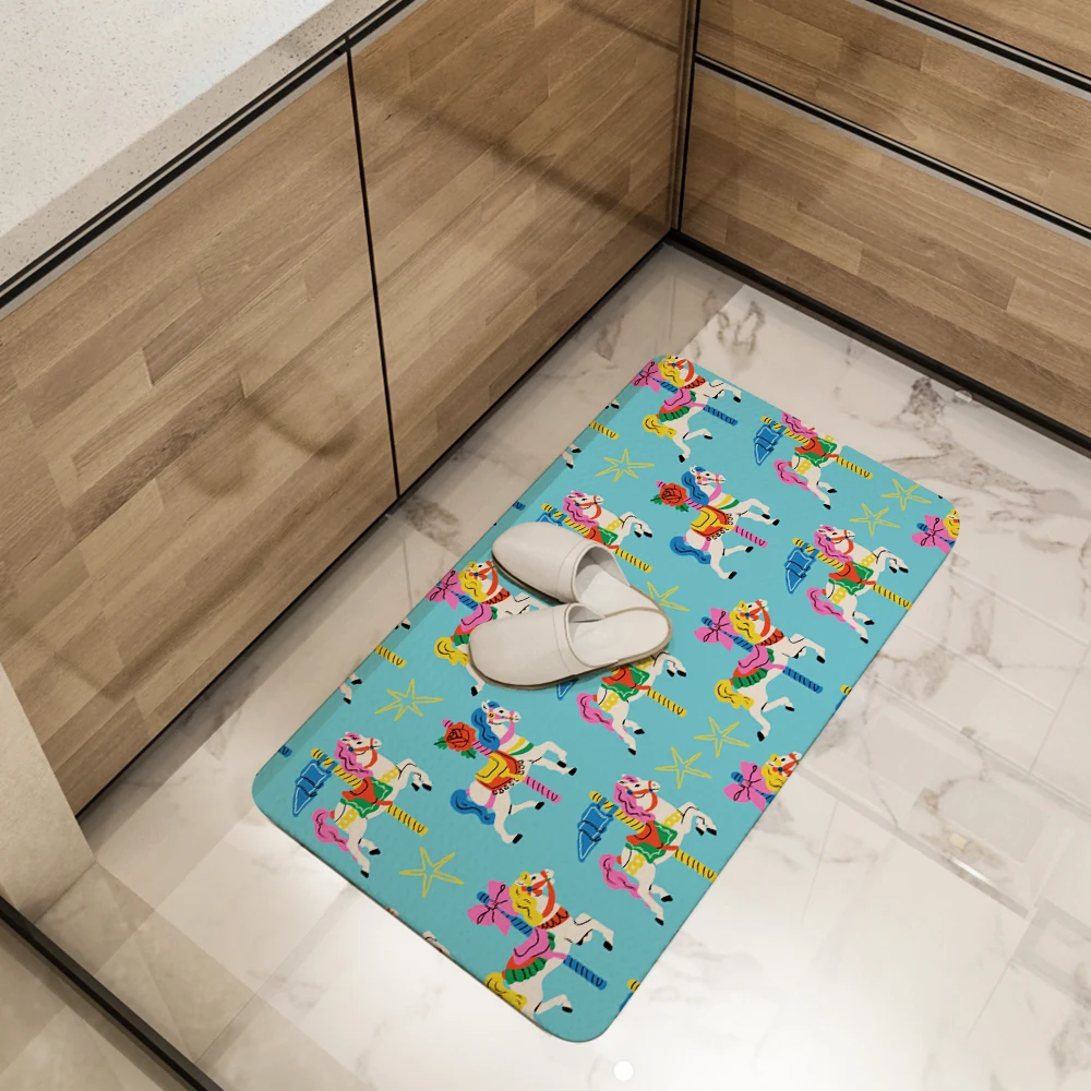 Kitchen Floor Mats – Retro Colorful Carousel Horses