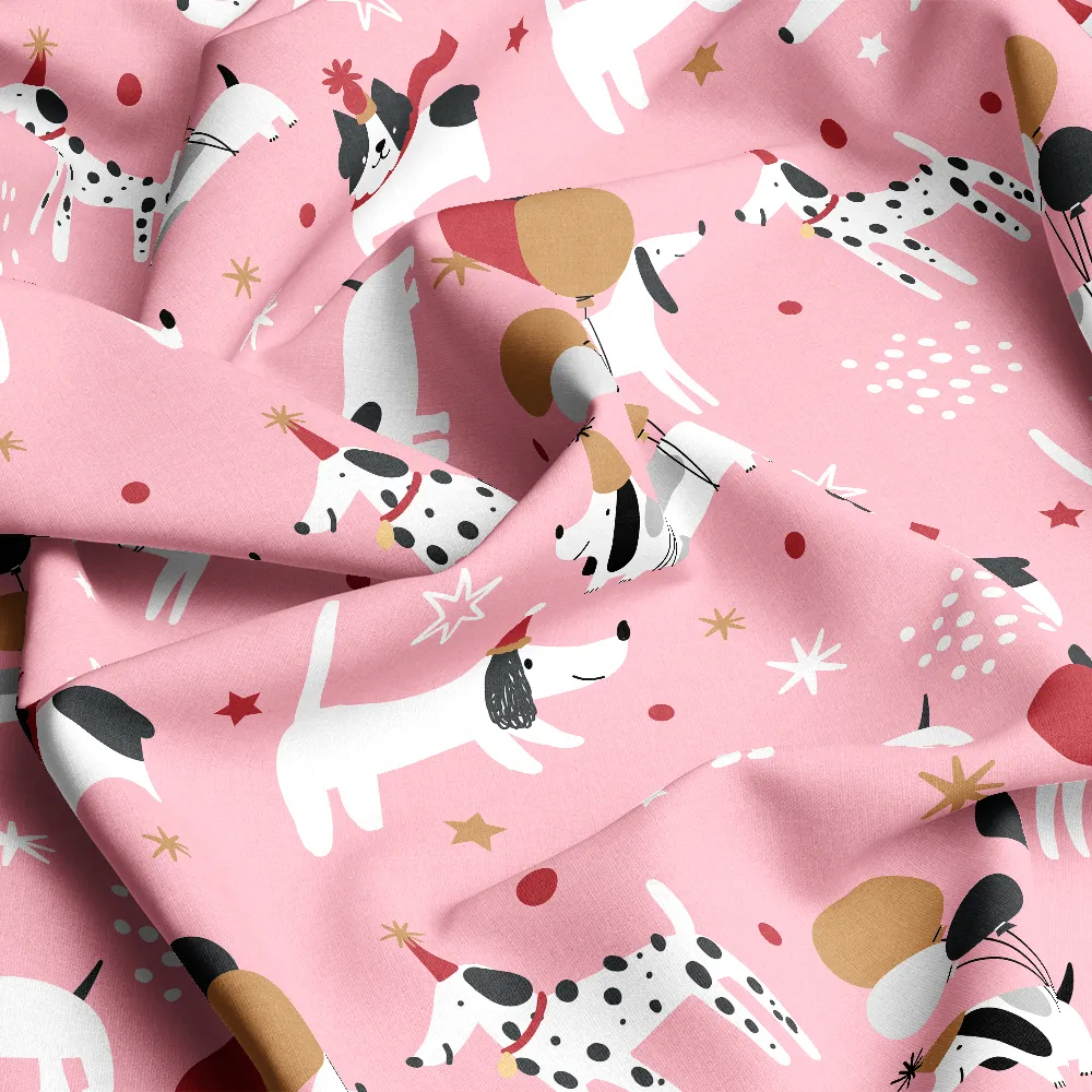 Cute Pink Party Dog Balloon Pattern – Custom Print Fabrics