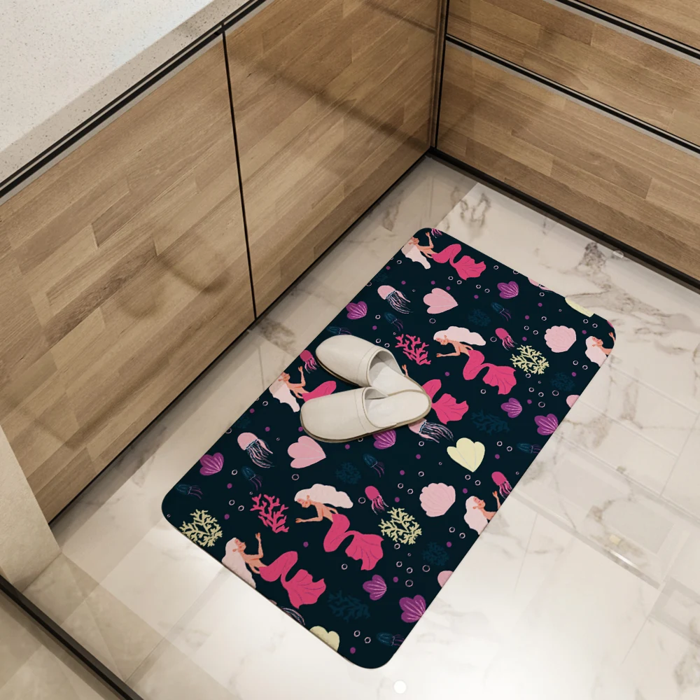 Kitchen Floor Mats – Cute Mermaid & Colorful Hair Underwater