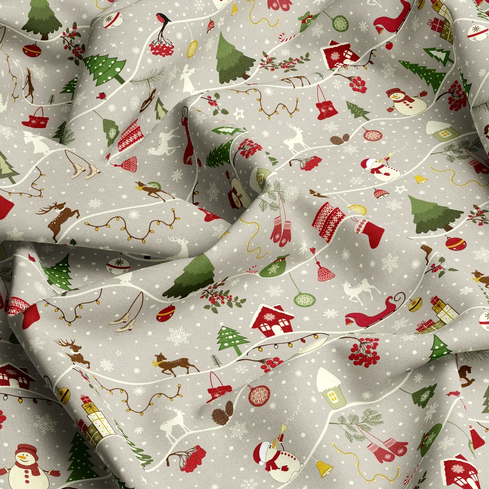 Vintage Christmas Reindeer Snowman Stripe Pattern – Custom Print Fabrics