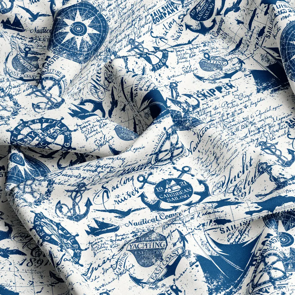 Vintage Navy Blue Nautical Sailing Blueprint – Custom Print Fabrics