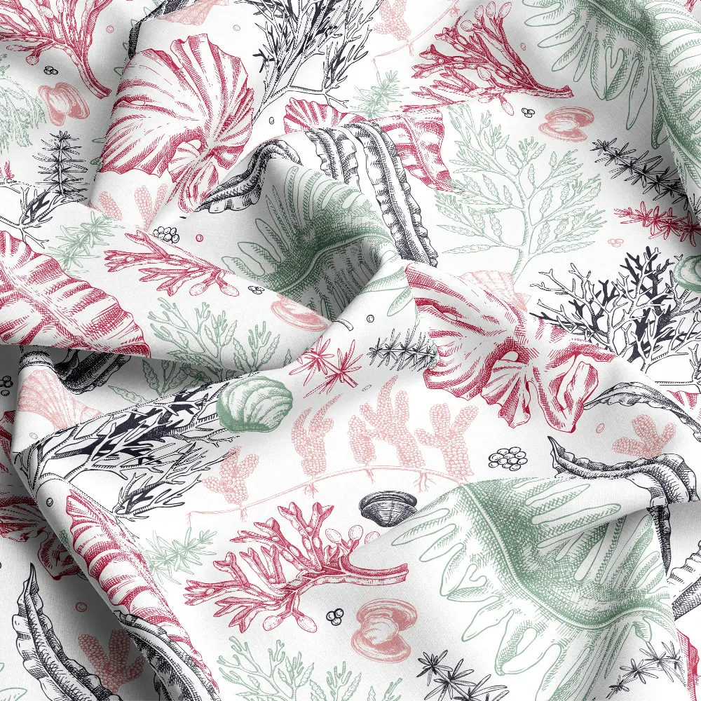 Vintage Botanical Seaweed Coral Pattern – Custom Print Fabrics