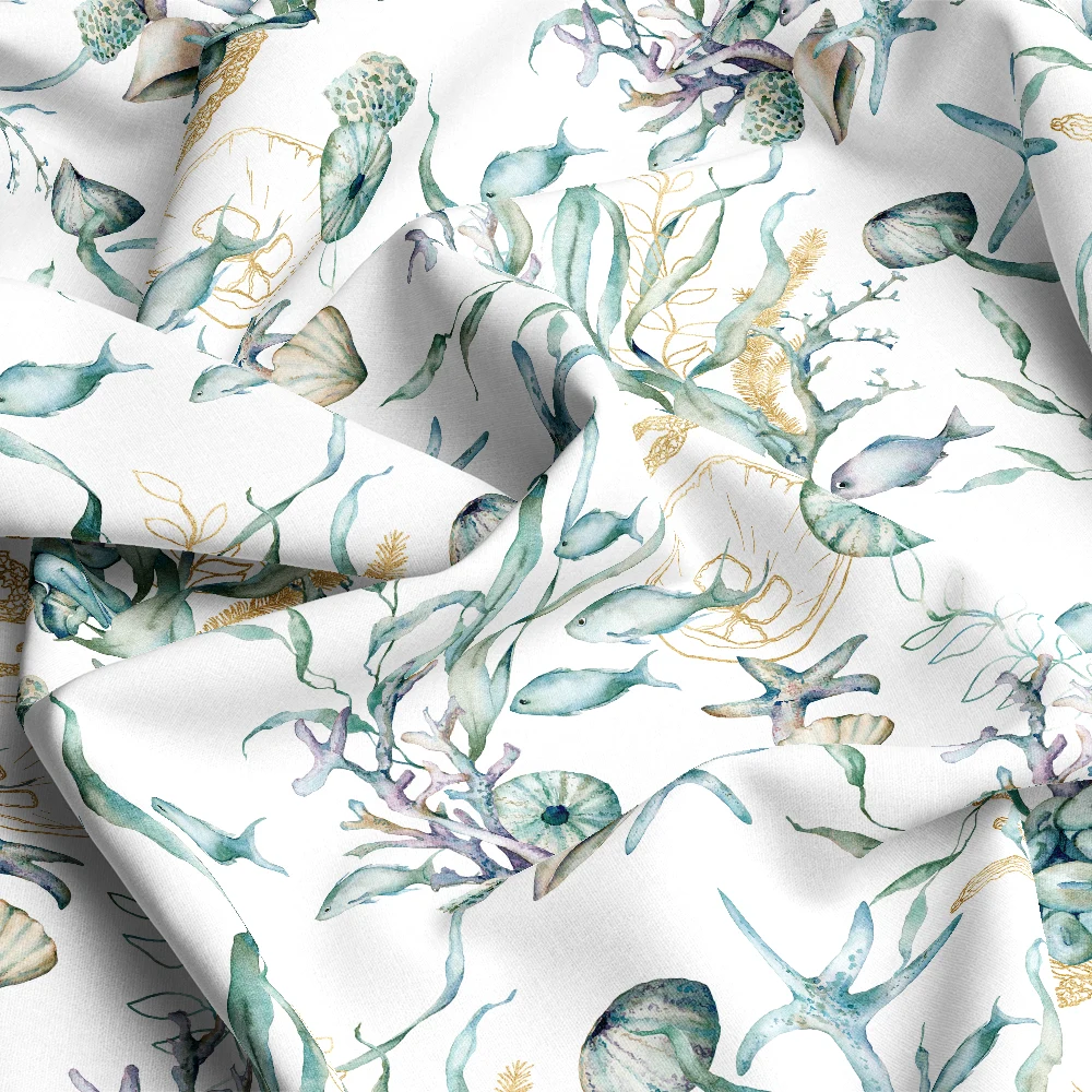 Watercolor Seaweed Coastal Sea Life Pattern – Custom Print Fabrics
