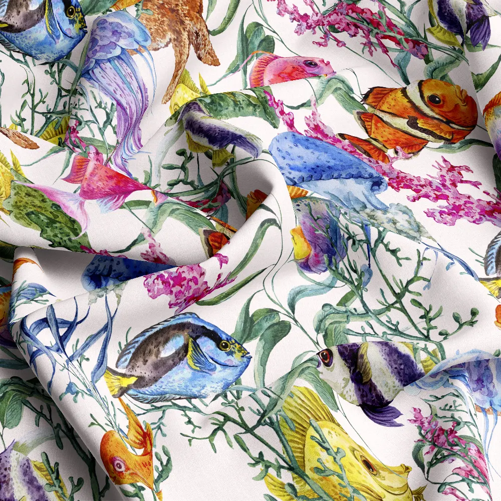 Watercolor Tropical Fish Jellyfish Pattern – Custom Print Fabrics