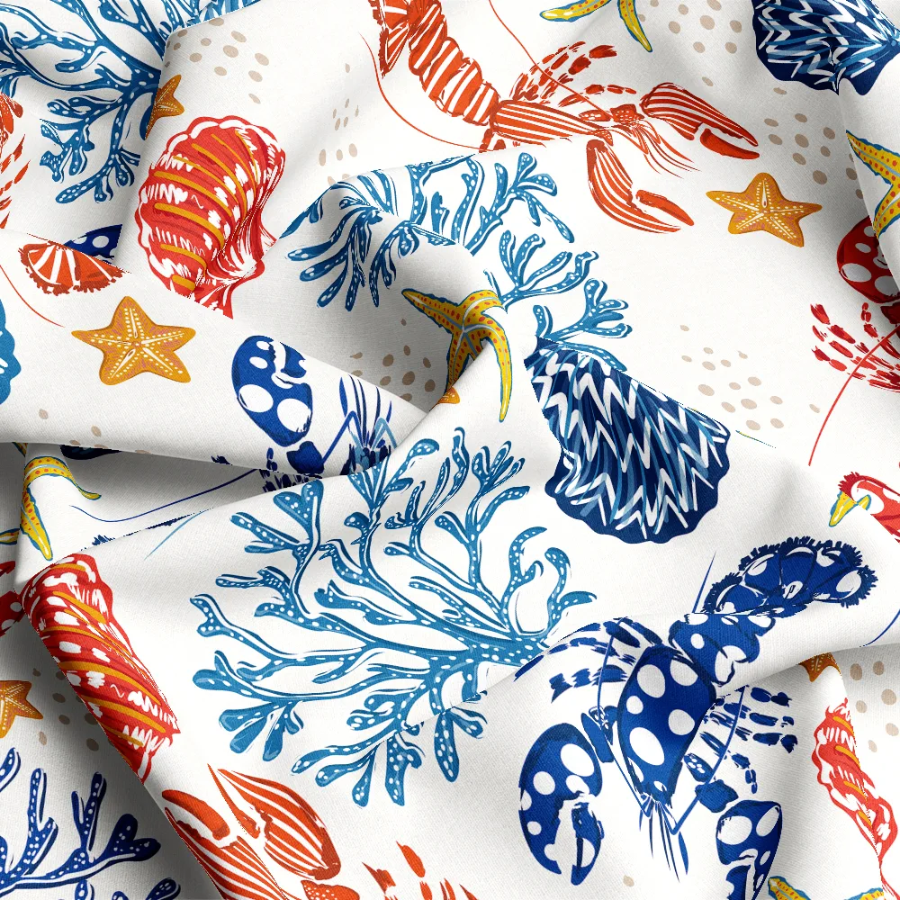 Vibrant Lobster Coral Sea Life Pattern – Custom Print Fabrics