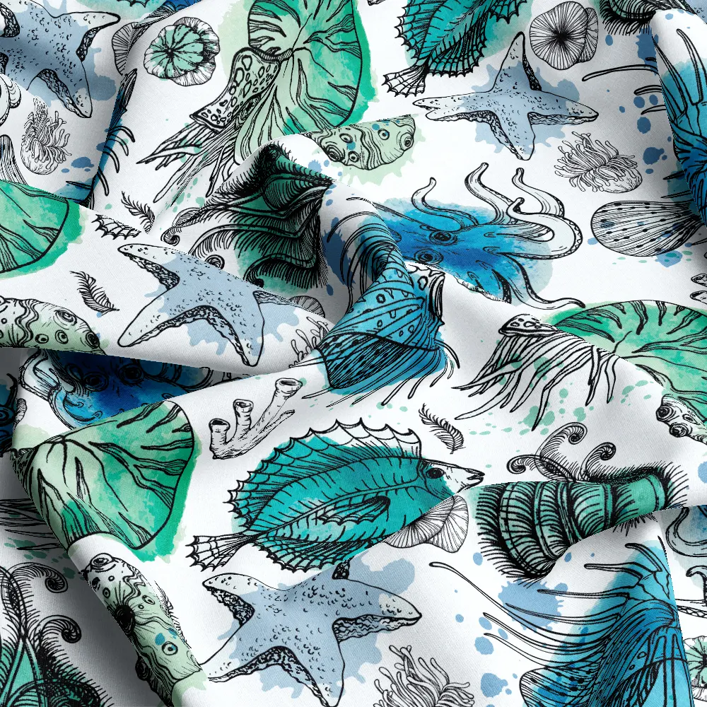 Ocean Octopus Marine Life Watercolor Pattern – Custom Print Fabrics