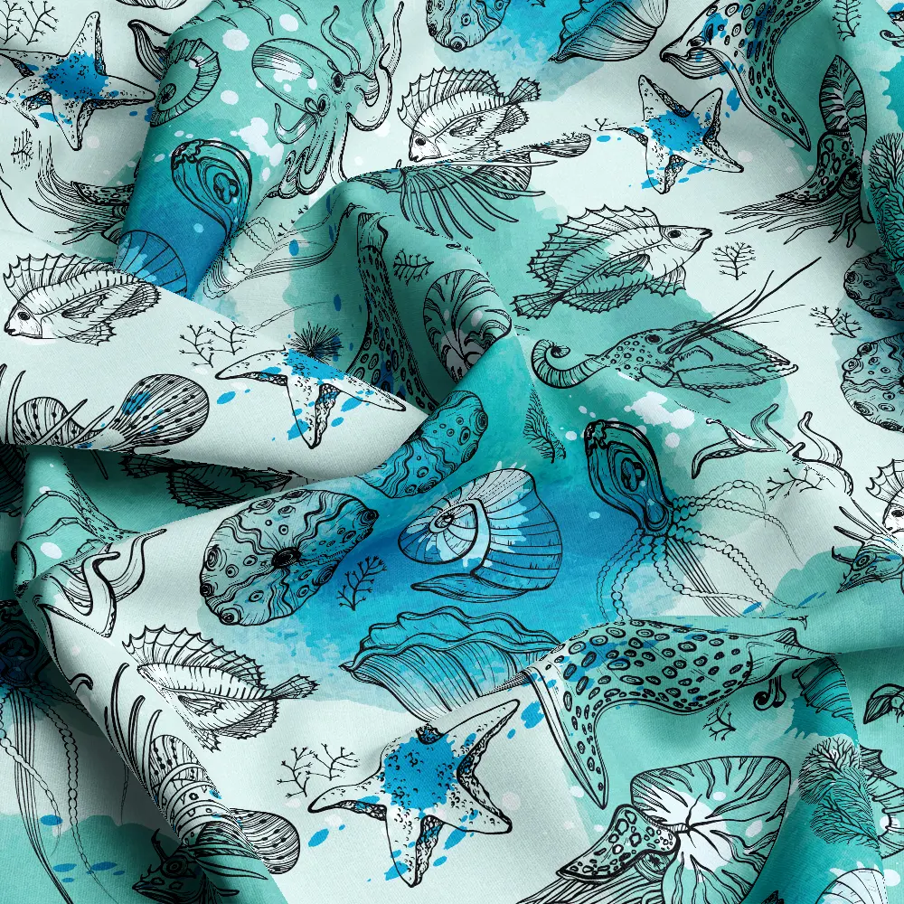Watercolor Sea Creatures Marine Life Pattern – Custom Print Fabrics