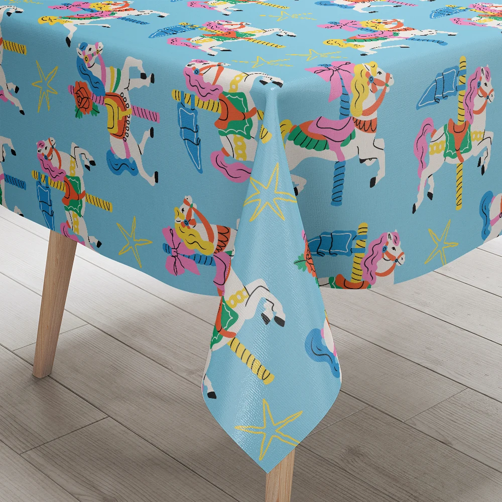 Tablecloth – Retro Colorful Carousel Horses