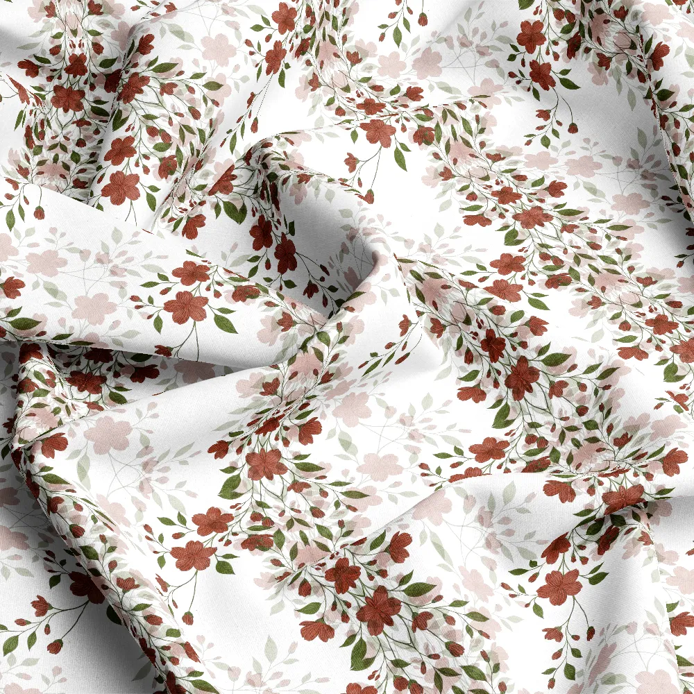 Rust Terracotta Floral Vine Sprig Pattern – Custom Print Fabrics