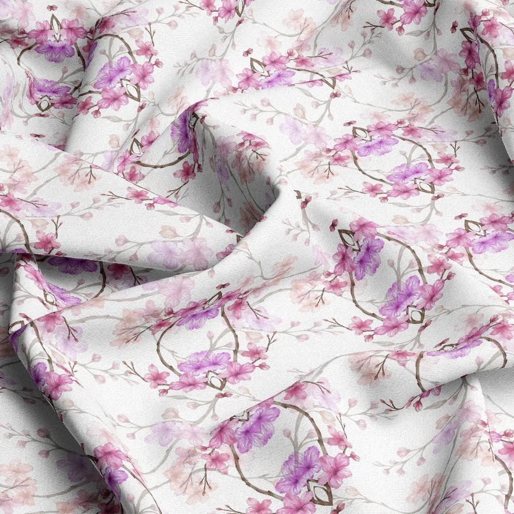 Soft Purple Cherry Blossom Botanical Pattern – Custom Print Fabrics
