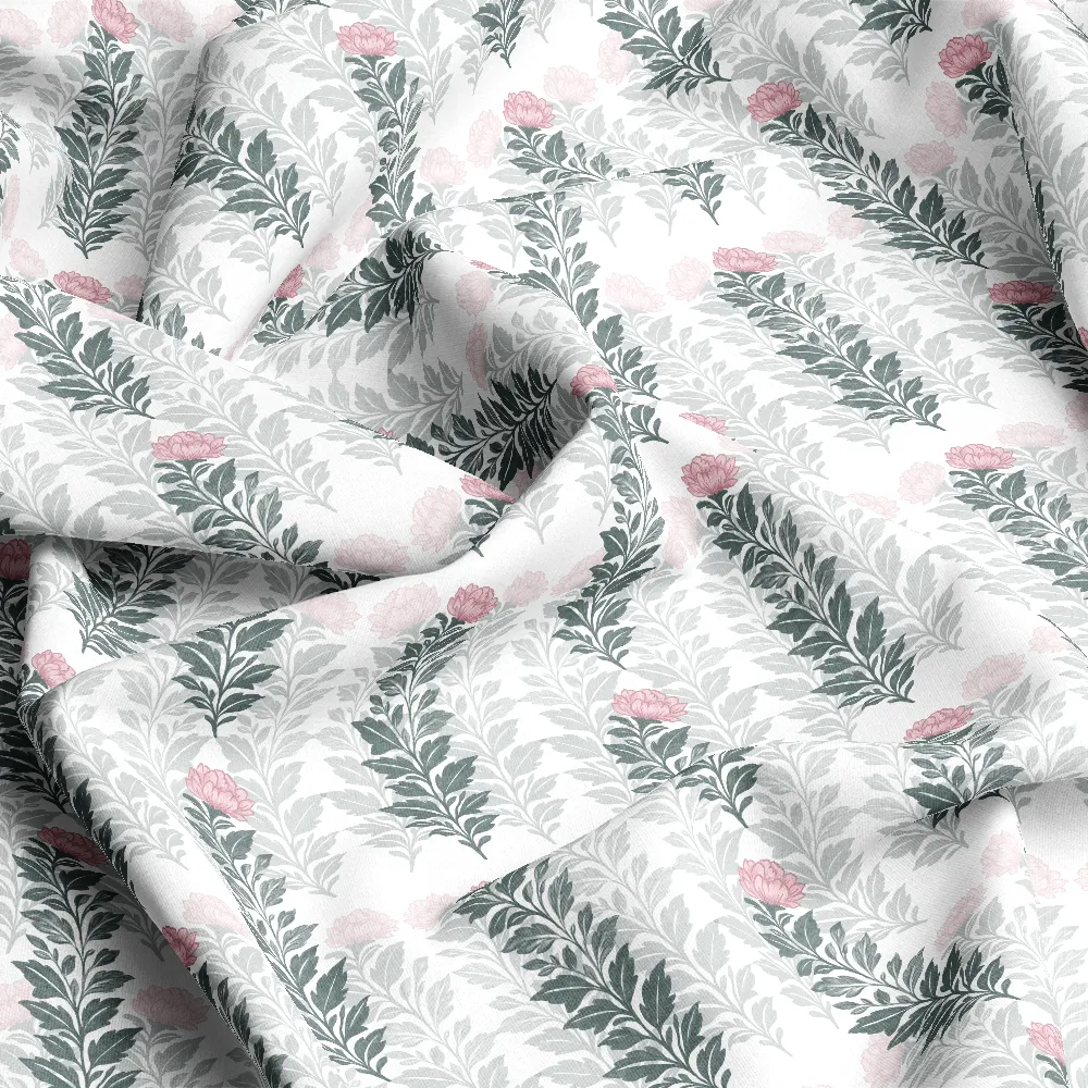 Vintage Pink Floral Block Print Stripe Pattern – Custom Print Fabrics