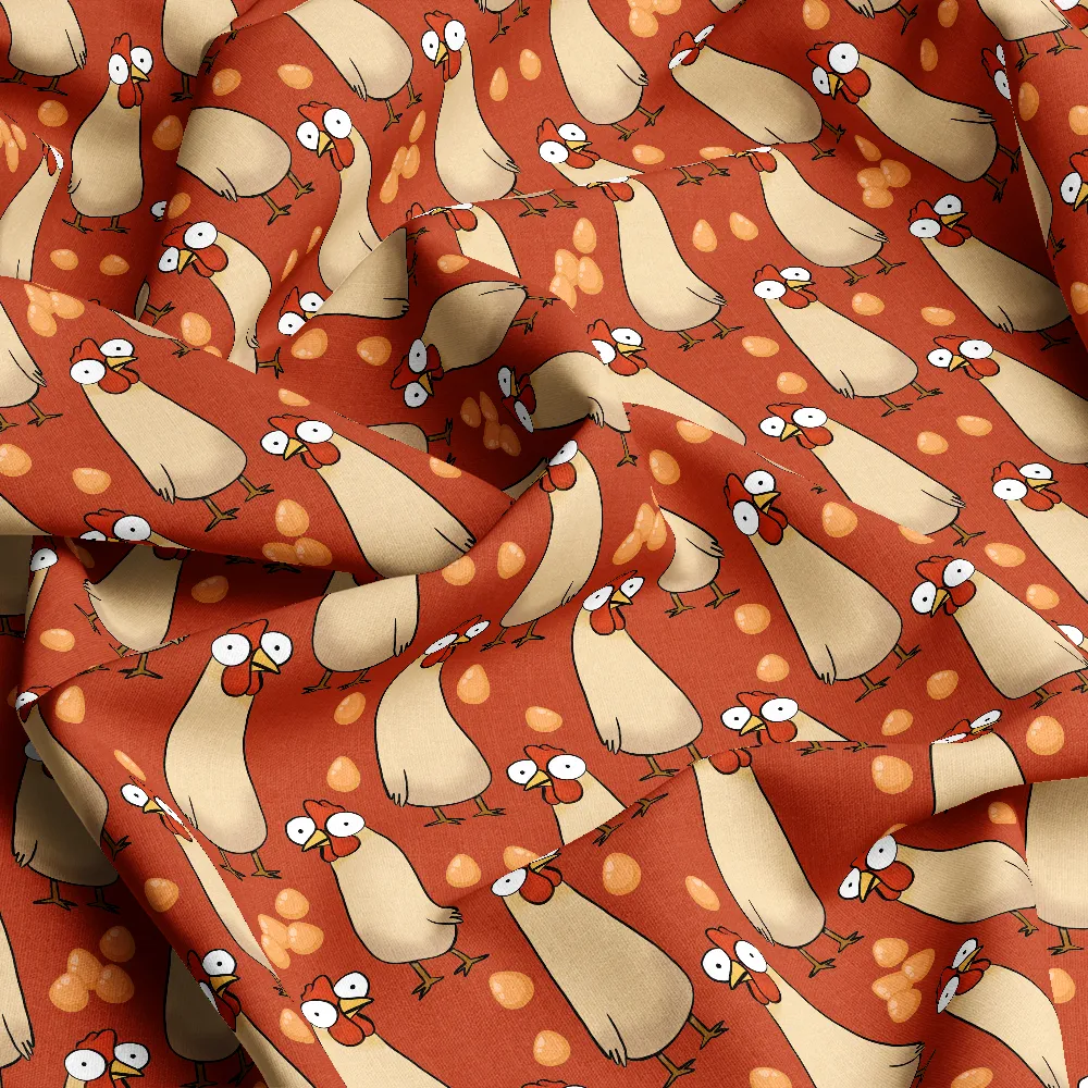 Funny Terracotta Cartoon Chicken Pattern – Custom Print Fabrics