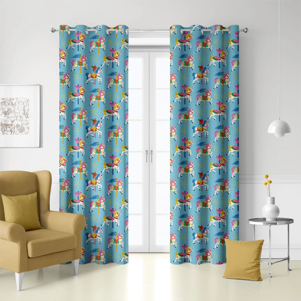 Curtain – Retro Colorful Carousel Horses