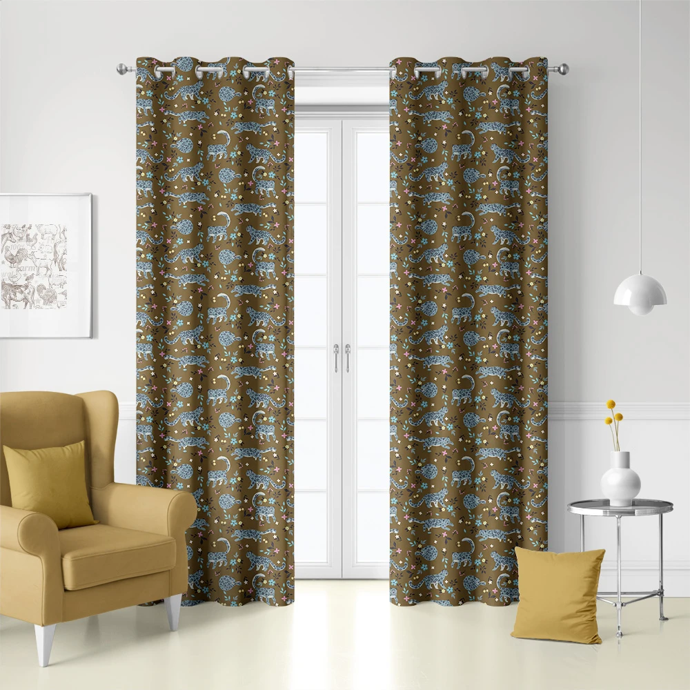Curtain – Snow Leopards & Botanical Flowers
