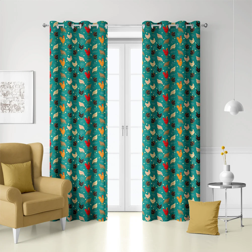 Curtain – Memphis Farm Chickens & Summer Flowers