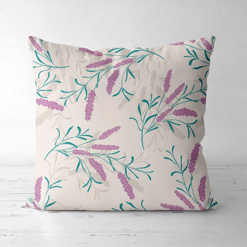 Throw Pillow – Elegant Lavender Floral with Pink & Teal Leaves