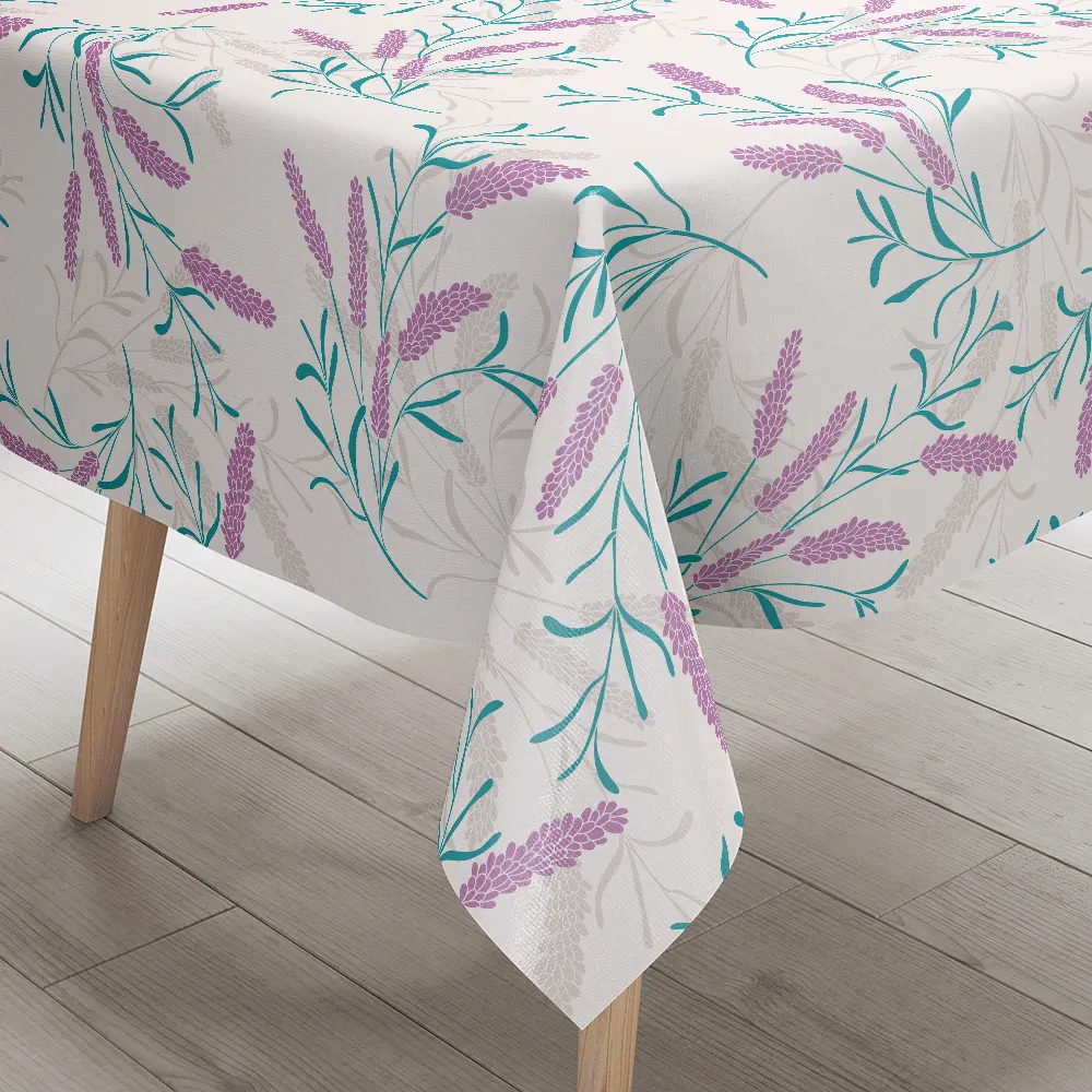 Tablecloth – Elegant Lavender Floral with Pink & Teal Leaves