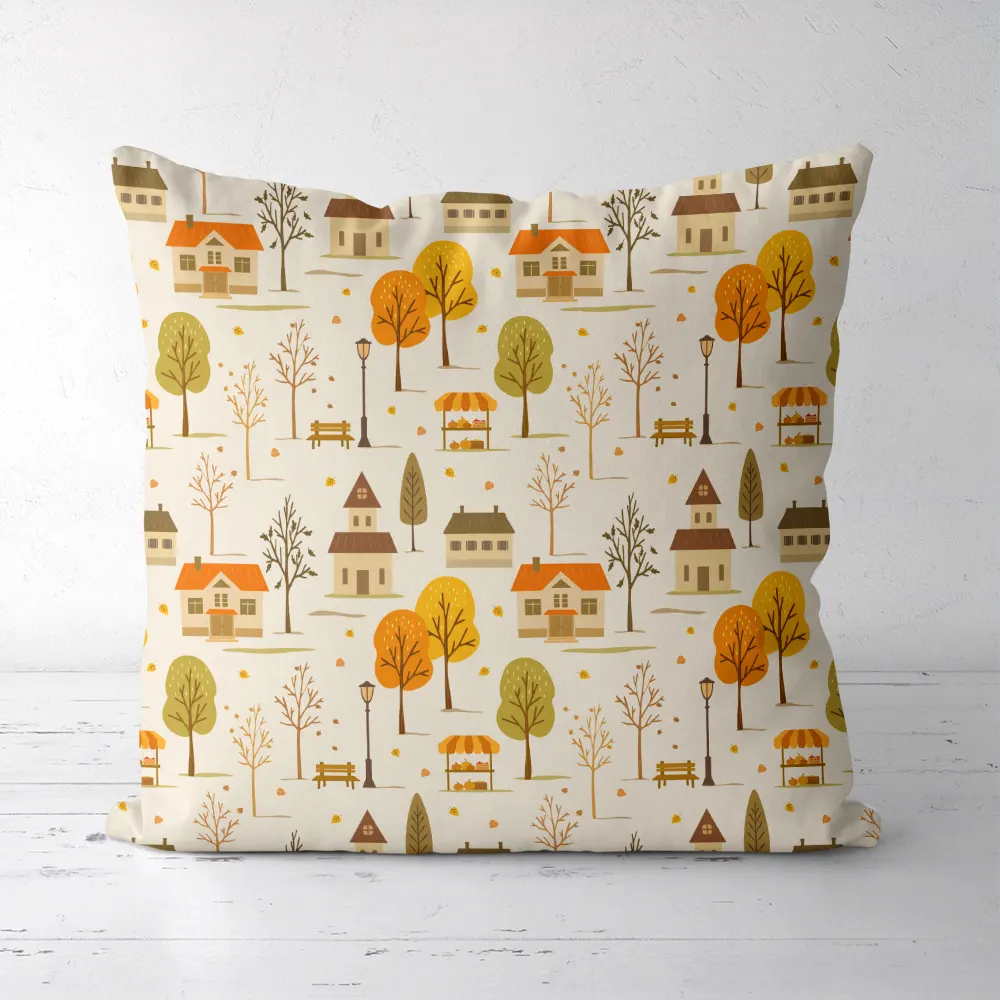Throw Pillow – Autumn Town Houses & Market Street