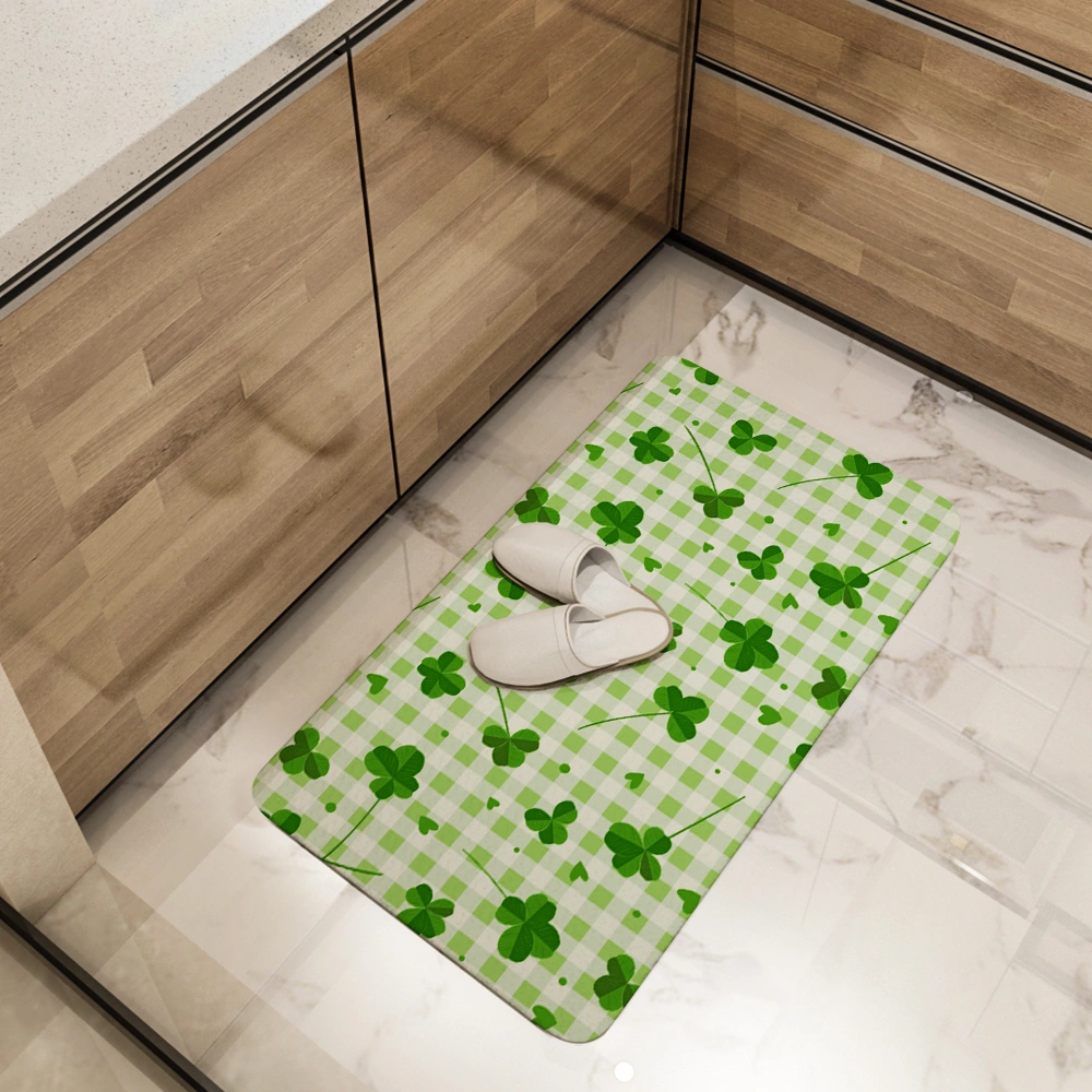Kitchen Floor Mats – Lucky Clover Leaves Green Checkered