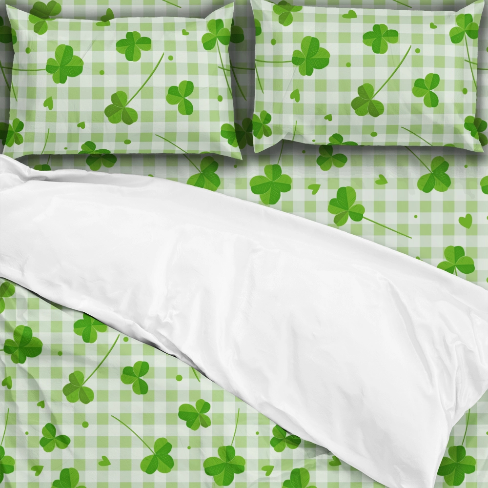 Bedding Set – Lucky Clover Leaves Green Checkered