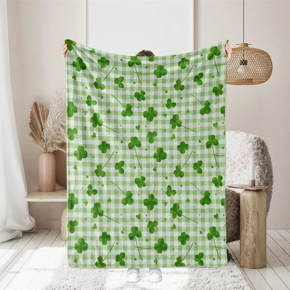 Throw Blanket – Lucky Clover Leaves Green Checkered
