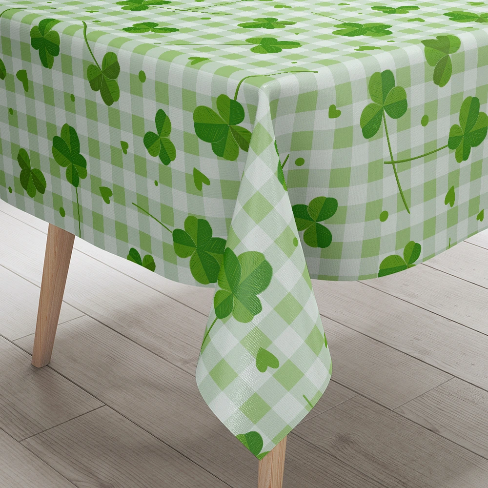 Tablecloth – Lucky Clover Leaves Green Checkered