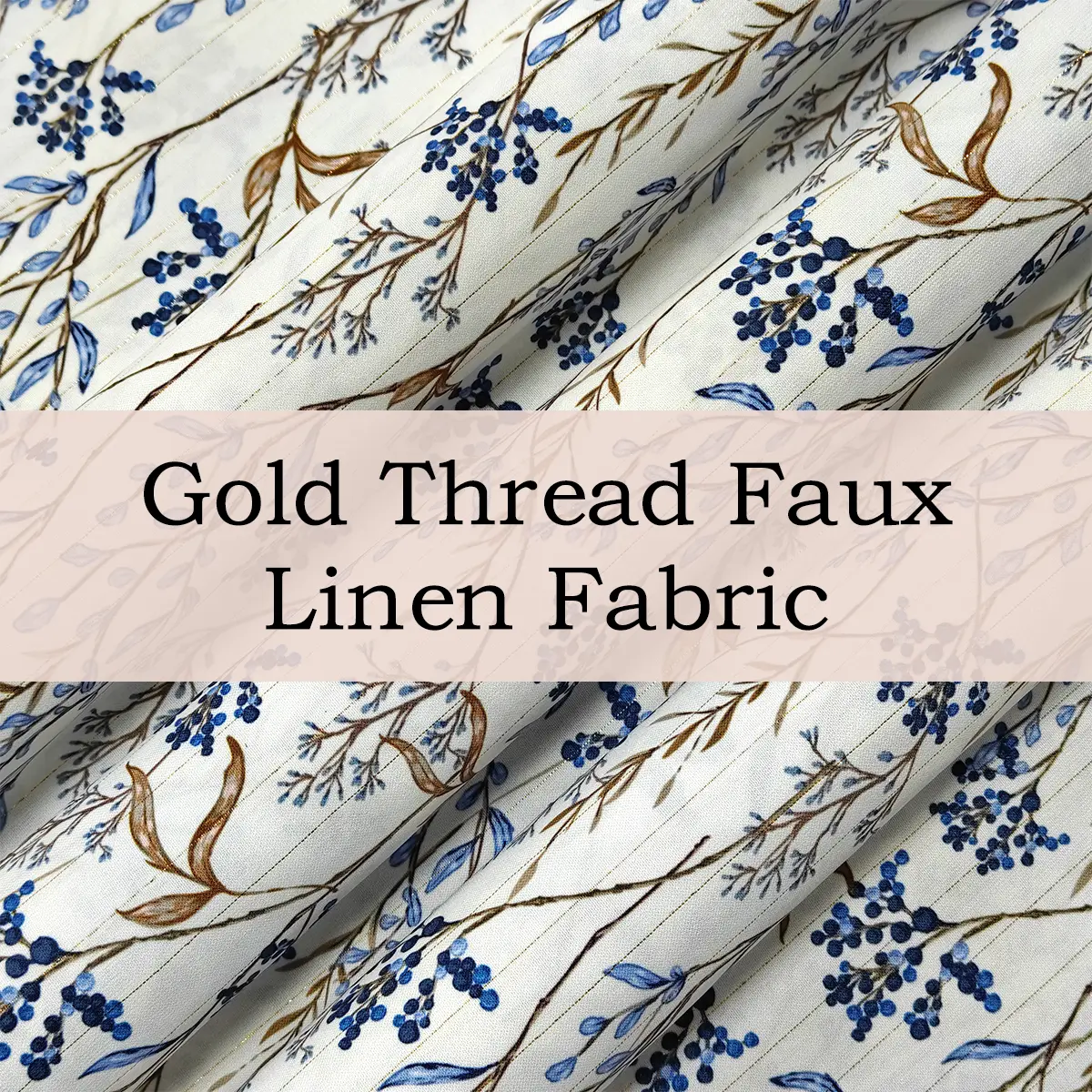 Custom Printed Gold Thread Faux Linen Fabric – Textured, Elegant & Soft for Fashion, Home Décor & Accessories