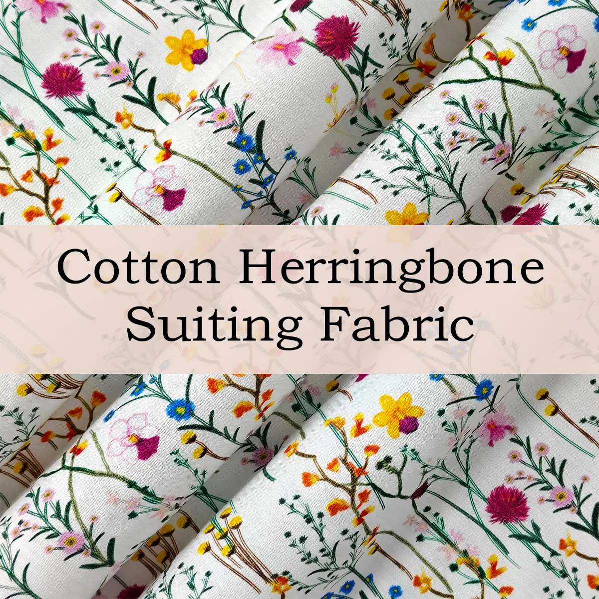 Custom Printed Cotton Herringbone Suiting Fabric – Lightweight, Textured & Personalized for Tailored Suits & Classic Apparel