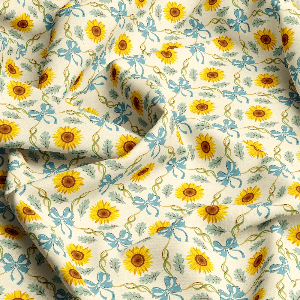 Vintage Sunflower & Blue Bows – Custom Print Fabrics