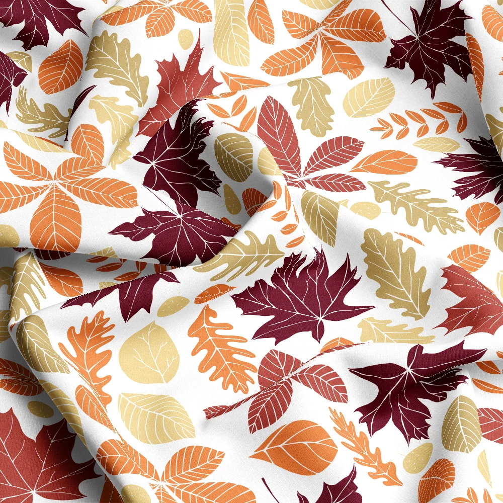 Hand-Drawn Line Art Autumn Leaves – Custom Print Fabrics
