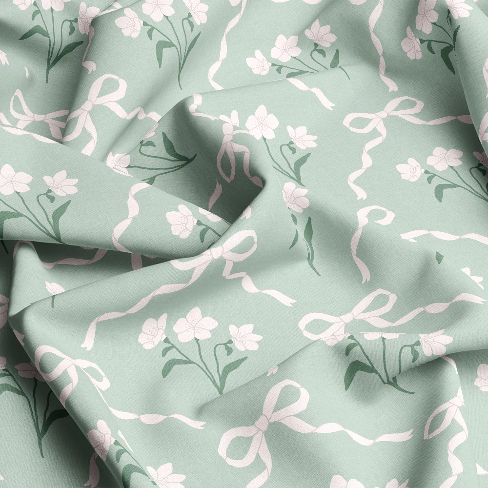 Preppy Coquette White Bows & Damask – Custom Print Fabrics