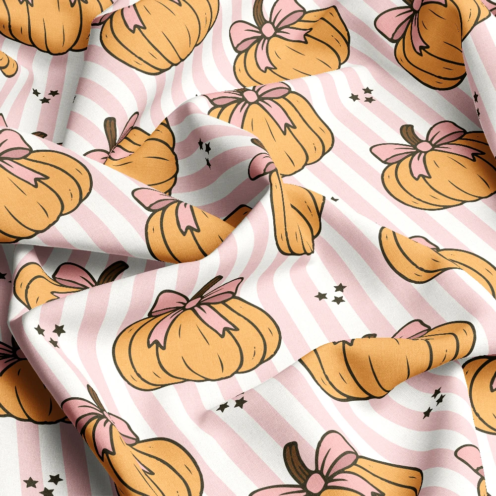 Coquette Bow Pumpkins & Pink Stripes – Custom Print Fabrics