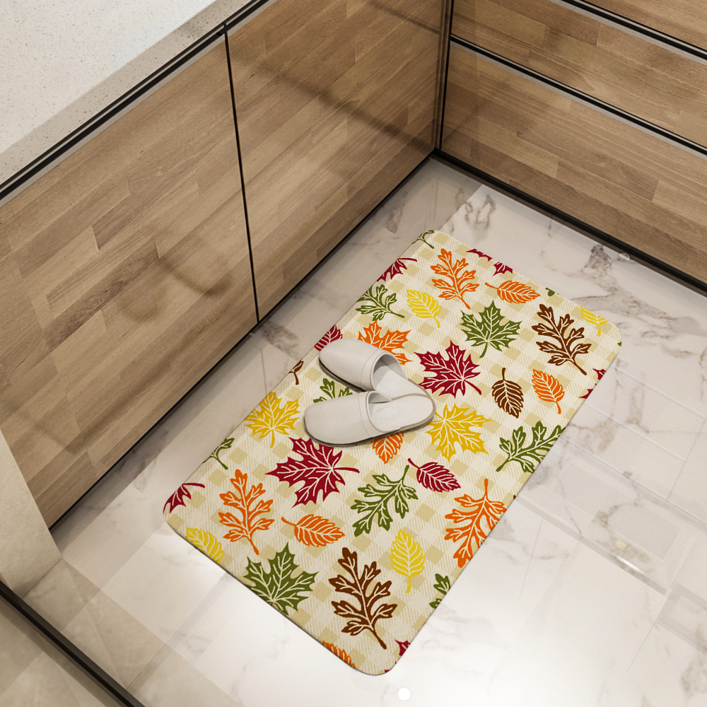 Kitchen Floor Mats – Autumn Plaid & Scattered Fall Leaves