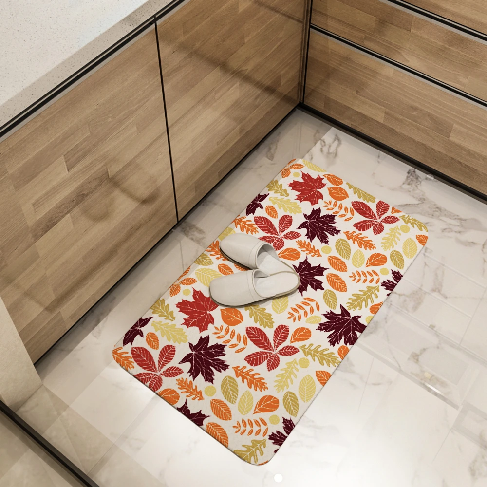 Kitchen Floor Mats – Hand-Drawn Line Art Autumn Leaves