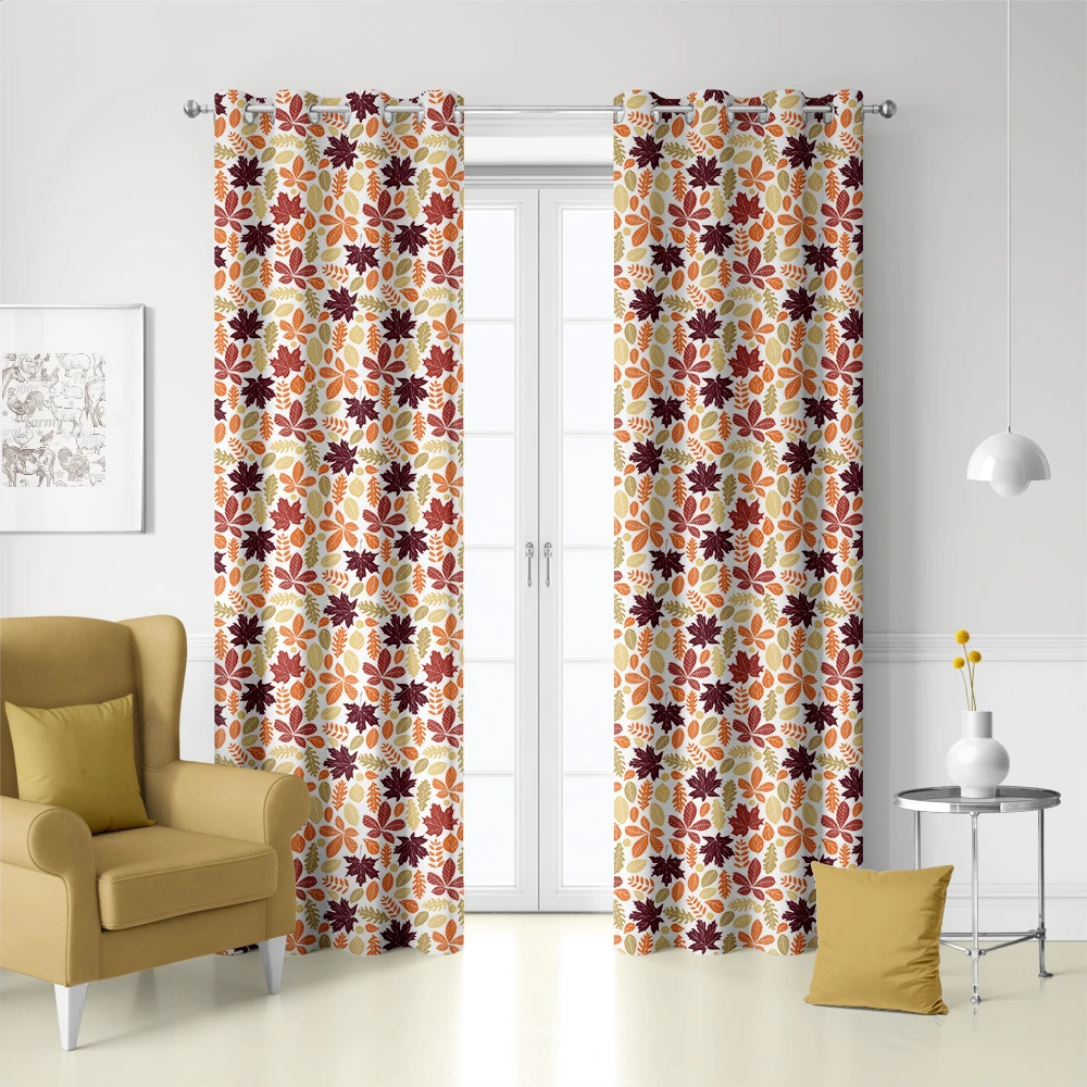 Curtain – Hand-Drawn Line Art Autumn Leaves