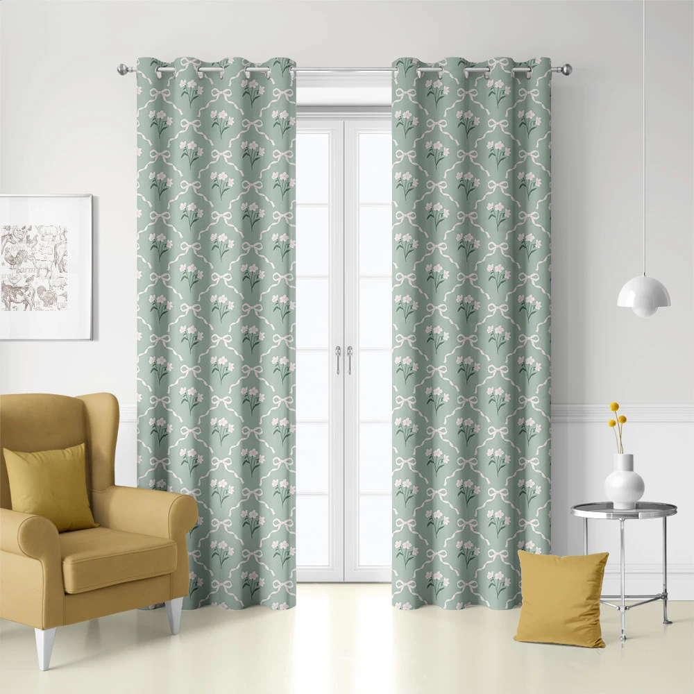 Curtain – Preppy Coquette White Bows & Damask