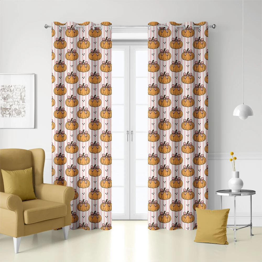 Curtain – Coquette Bow Pumpkins & Pink Stripes