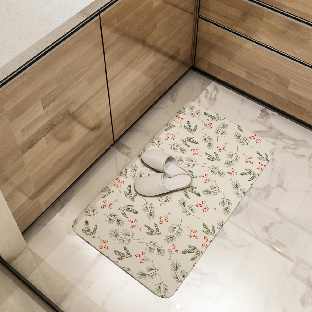 Kitchen Floor Mats – Evergreen Fir Branches & Red Berries