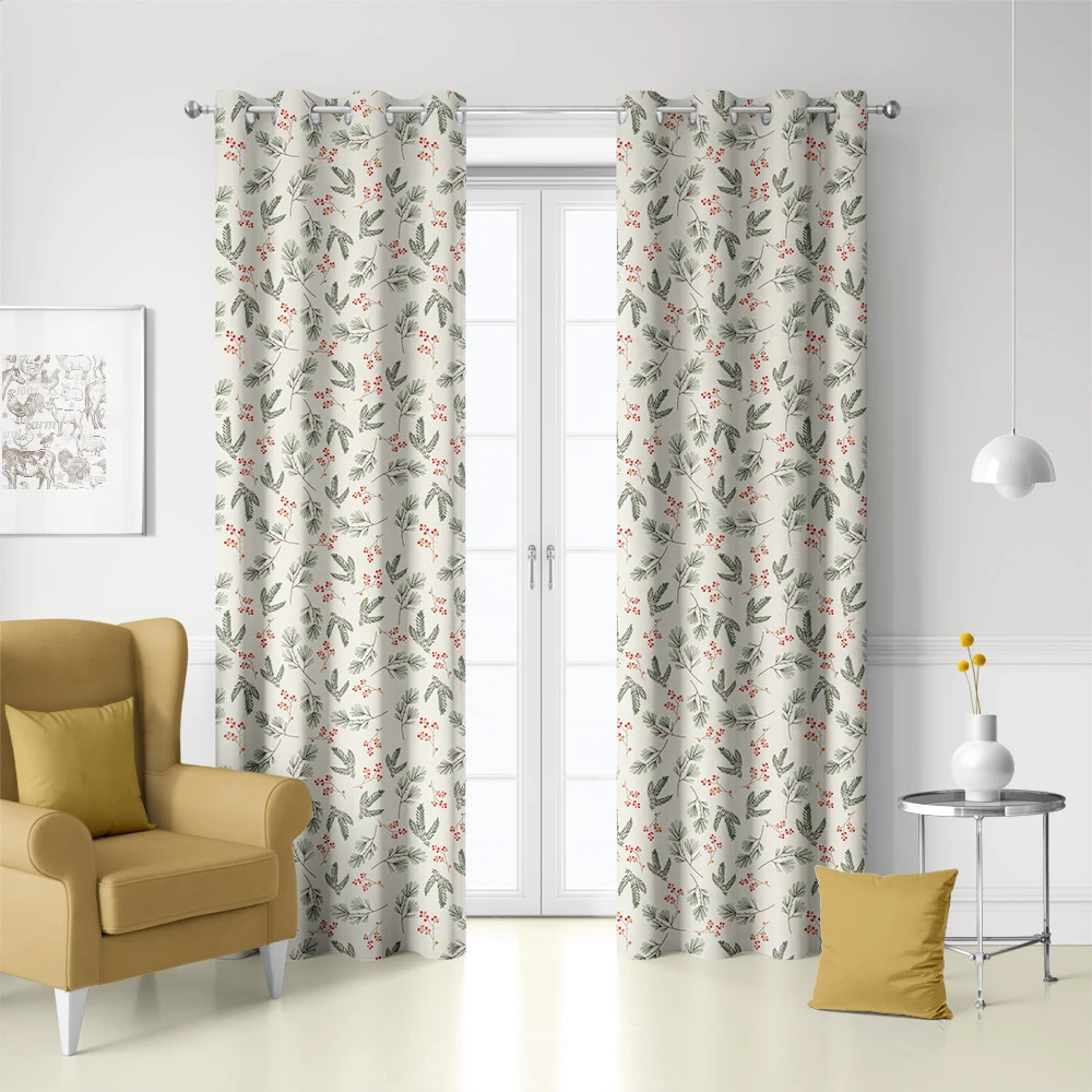 Curtain – Evergreen Fir Branches & Red Berries