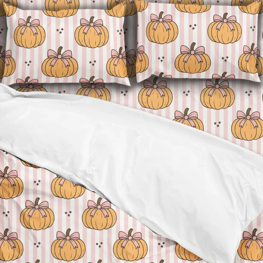 Bedding Set – Coquette Bow Pumpkins & Pink Stripes