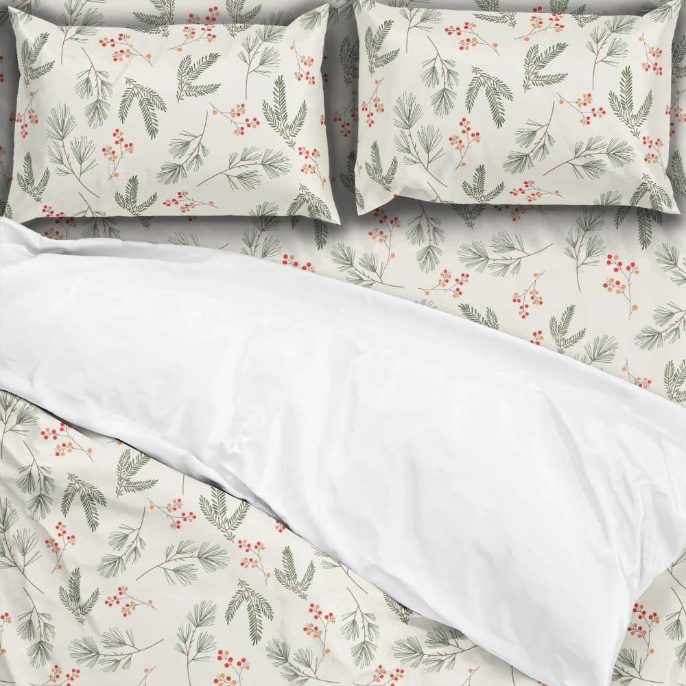 Bedding Set – Evergreen Fir Branches & Red Berries