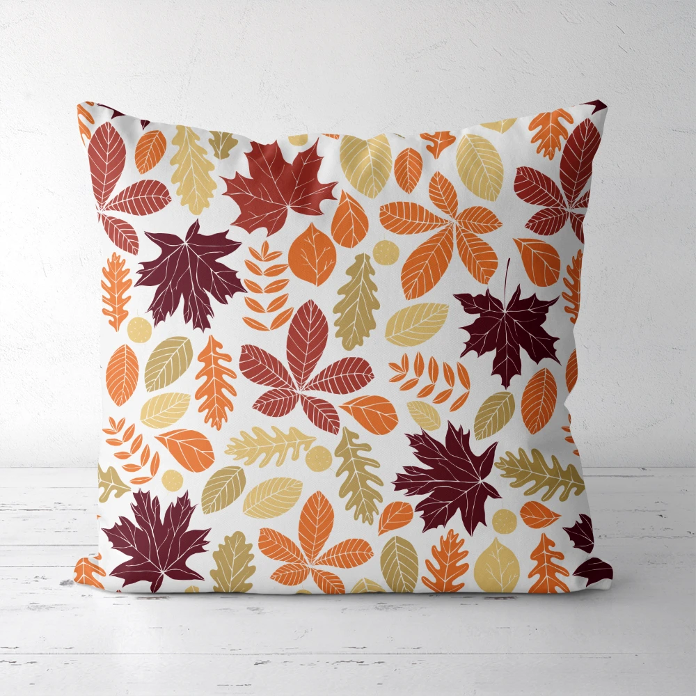 Throw Pillow – Hand-Drawn Line Art Autumn Leaves