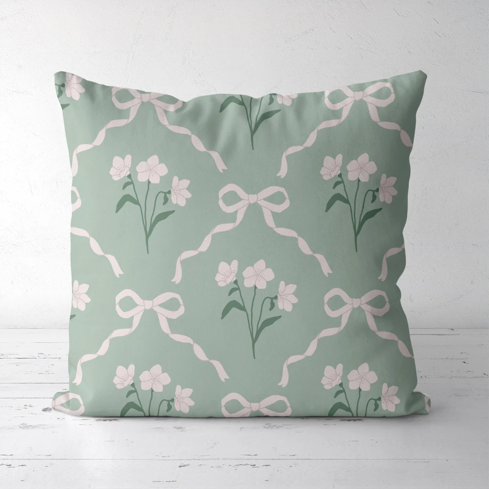 Throw Pillow – Preppy Coquette White Bows & Damask