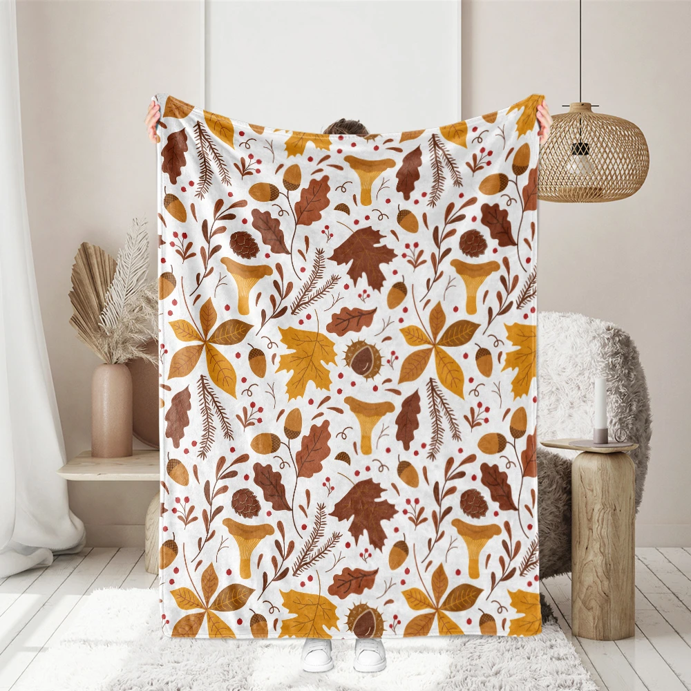 Throw Blanket – Autumn Forest Leaves & Mushrooms