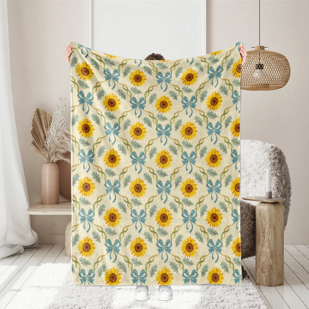 Throw Blanket – Vintage Sunflower & Blue Bows